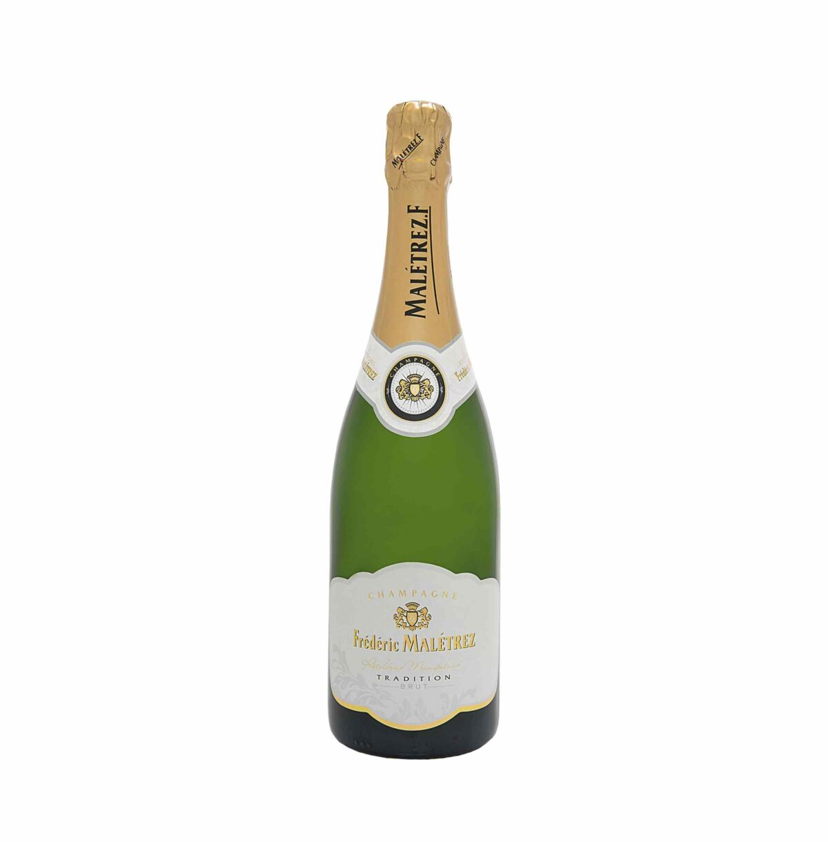 Bottiglia di Frédéric Maletrez Brut Tradition, Champagne classico con note floreali e una spuma cremosa.