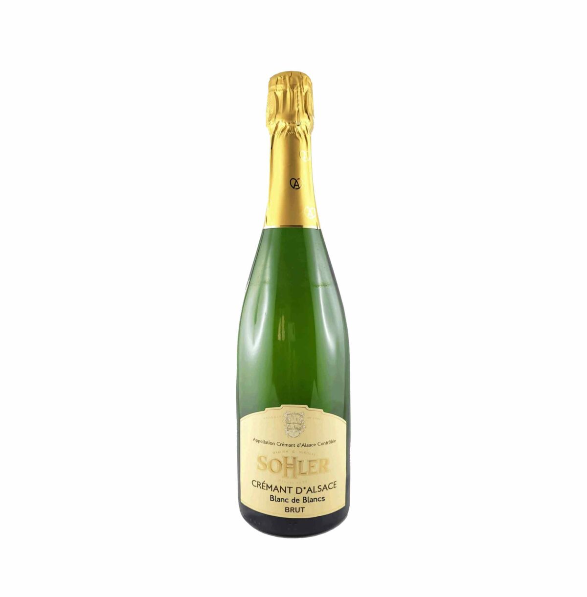 Bottiglia di Frey Solher Brut Blanc de Blancs, spumante fresco e fruttato prodotto interamente da uve bianche